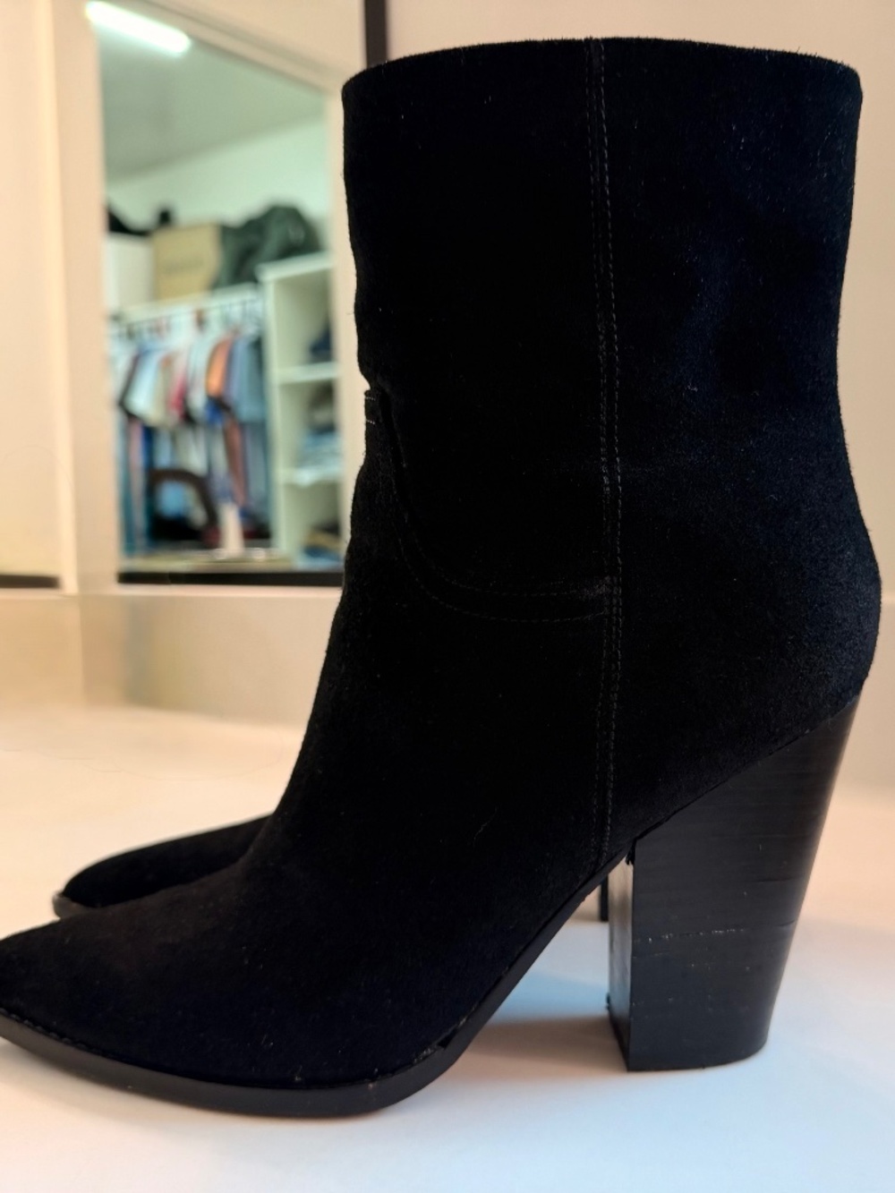 Marc Fisher Black Suede Heeled Ankle Boots – Size 8.5